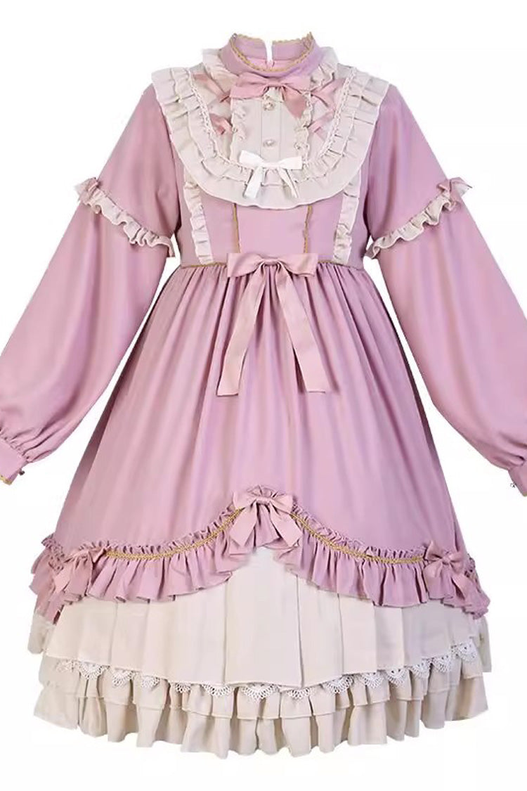 Pink Long Sleeves Ruffle Bowknot Daily Sweet Princess Lolita Dress