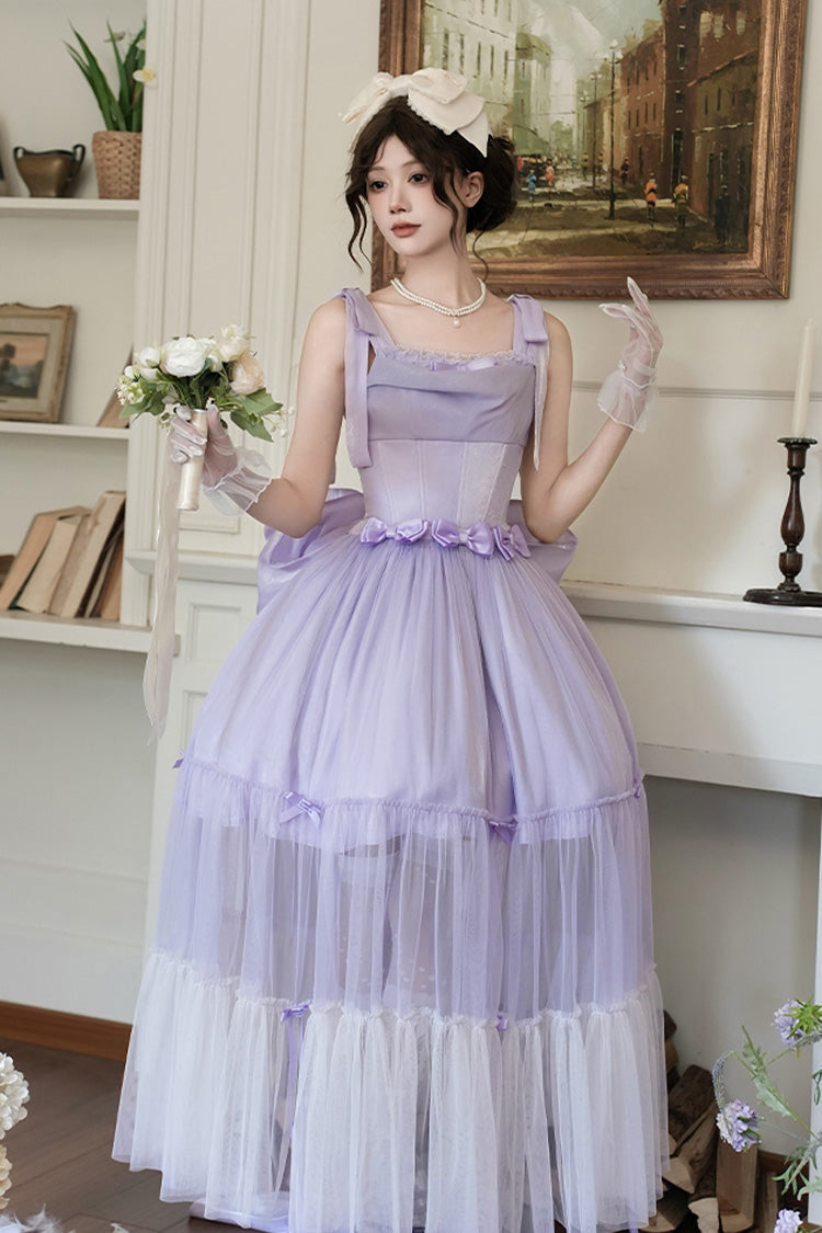 Purple Foamy Sea Sleeveless Ruffle Bowknot Fishbone Sweet Lolita Jsk Dress