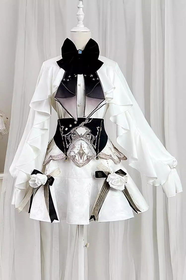 White Star Gate Palace Style Ruffle Bowknot Gothic Lolita Fishtail Skirt 2 Versions