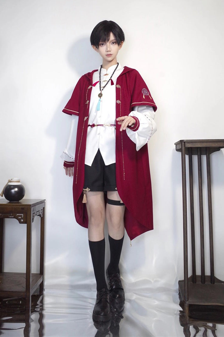 Red/White/Black Stand Collar Long Sleeves Rabbit Ears Hooded Sweet Chinese Style Prince Ouji Lolita Robe Blouse Shorts Set
