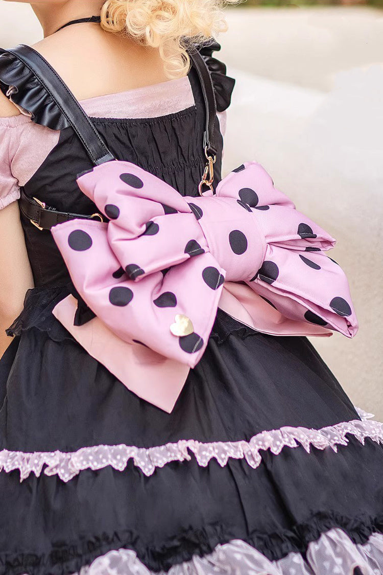 Pink/Black Polka Dot Print Bowknot Shaped Sweet Lolita Backpack
