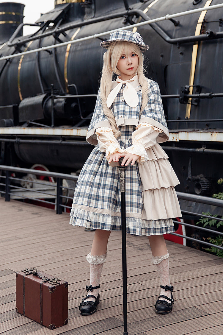 Grey/Blue Morning Tune Sleeveless High Waisted Print Ruffle Asymmetric Sweet Lolita Strap Dress