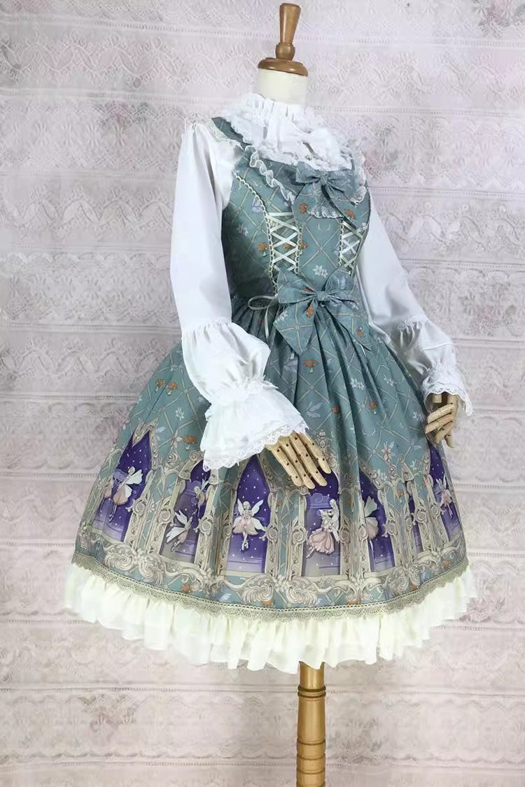 Dream Elf Print Ruffle Bowknot Sweet Lolita Jsk Dress 6 Colors
