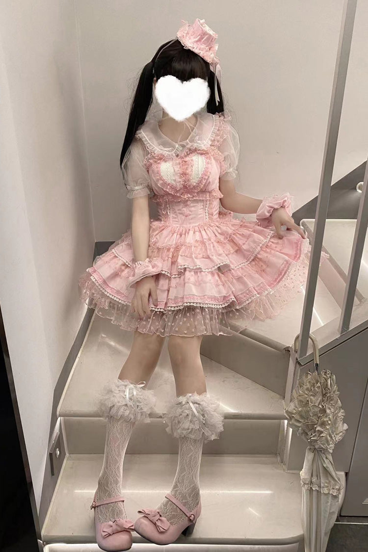 Pink Pray for Dopamine Multi-layer Ruffle Lace Sweet Lolita Jsk Dress
