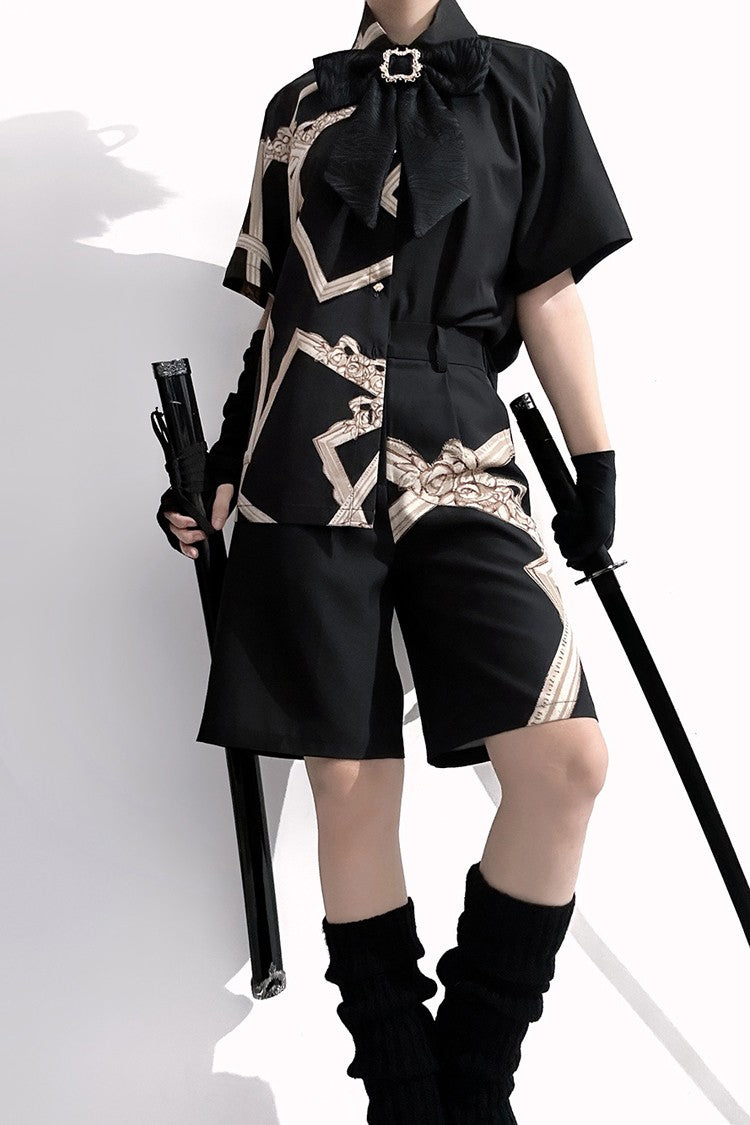 Black Dream Void Mirror Print Ouji Fashion Prince Handsome Lolita Blouse