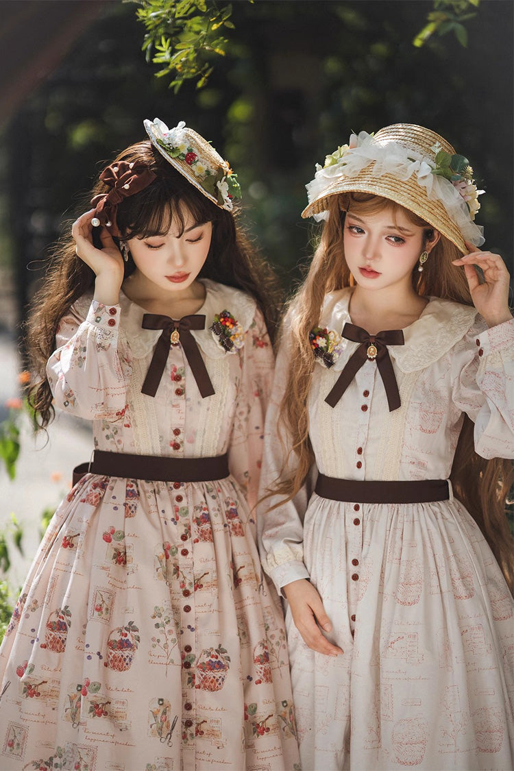 Forest Illustrated Book Long Lantern Sleeves Print Ruffle Sweet Lolita OP Dress 3 Colors