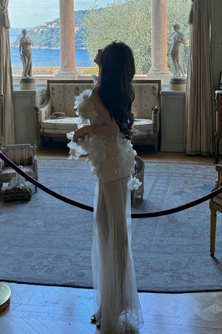 White Blooming Fairy Flower Sleeveless Bowknot Lace Slim Sweet Lolita Jsk Dress