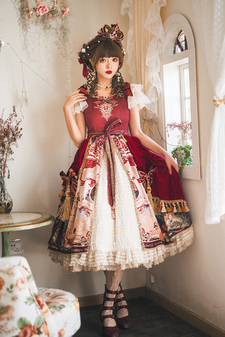 Red Kaleidoscope of Dreams Flying Sleeves Print Embroidery Cardigan Bowknot Classic Vintage Gorgeous Lolita Dress