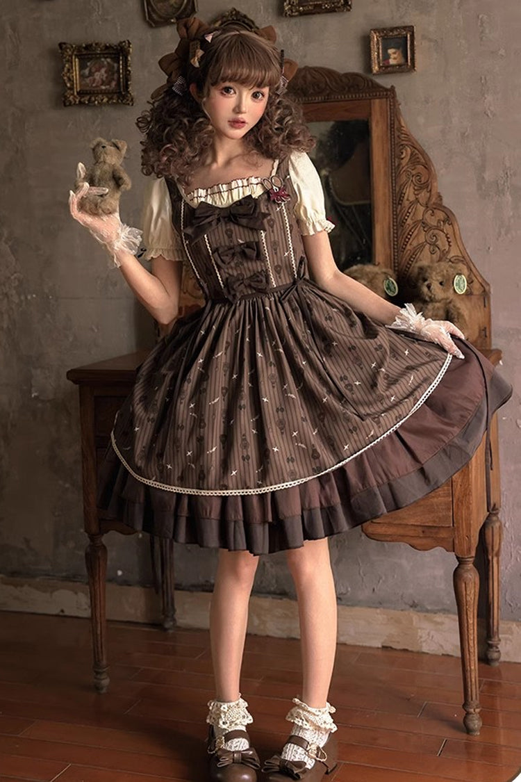 Brown Moro Coco Hot Air Balloon Print Ruffle Bowknot Sweet Elegant Princess Lolita Dress