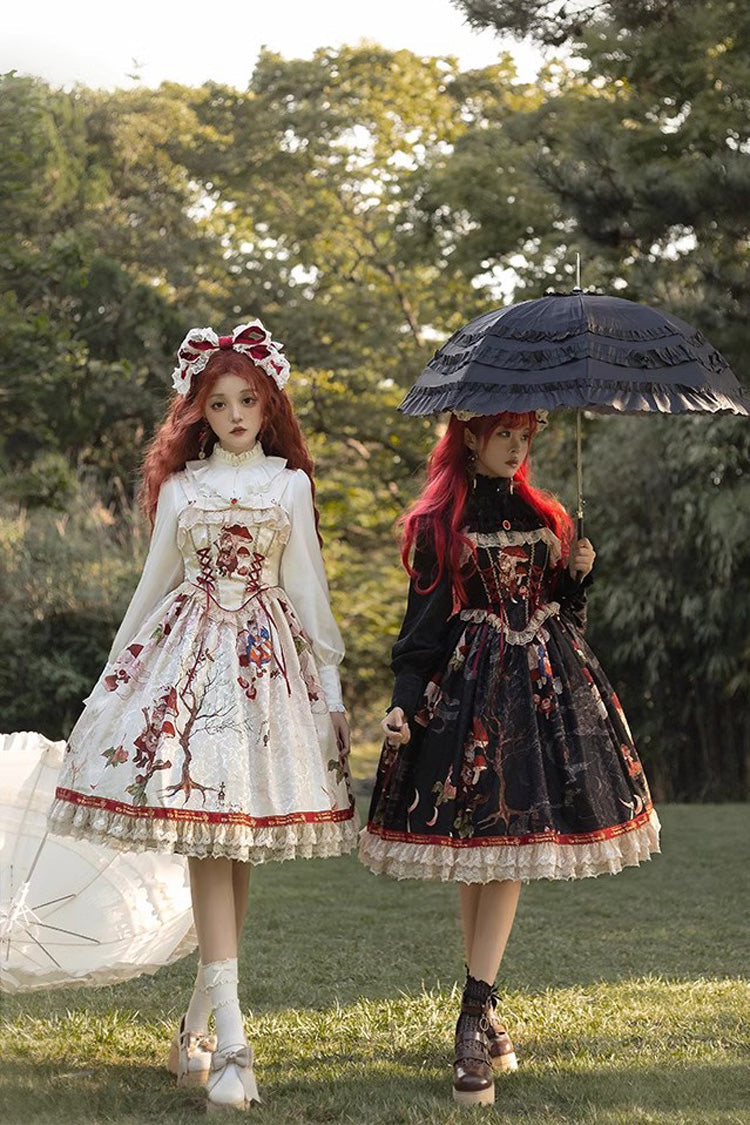 Cat Traveler Print Ruffle Vintage Elegant Sweet Lolita Jsk Dress 2 Colors