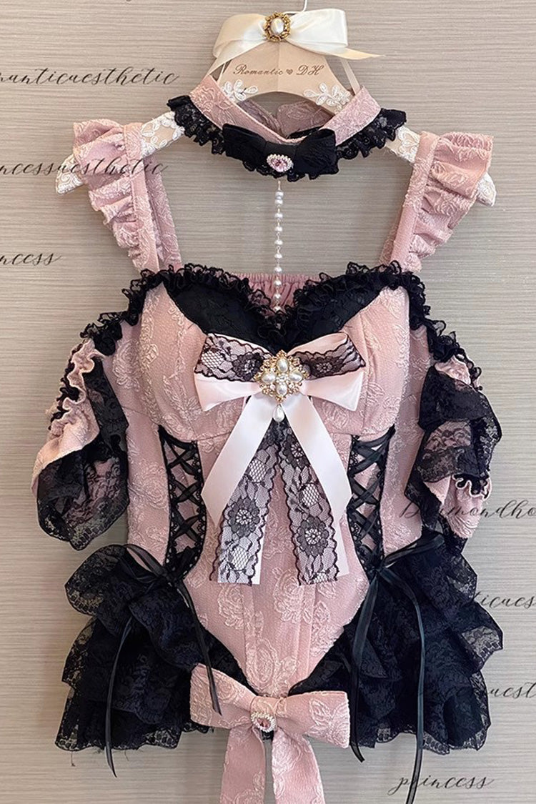 Black/Pink Blackberry Lover Multi-Layered Lace Sweet Princess Lolita Skirt Set