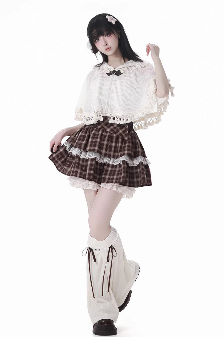 Brown Warm Summer Days Double-Layered Printed Ruffled Spliced Lace Sweet Lolita Skirt