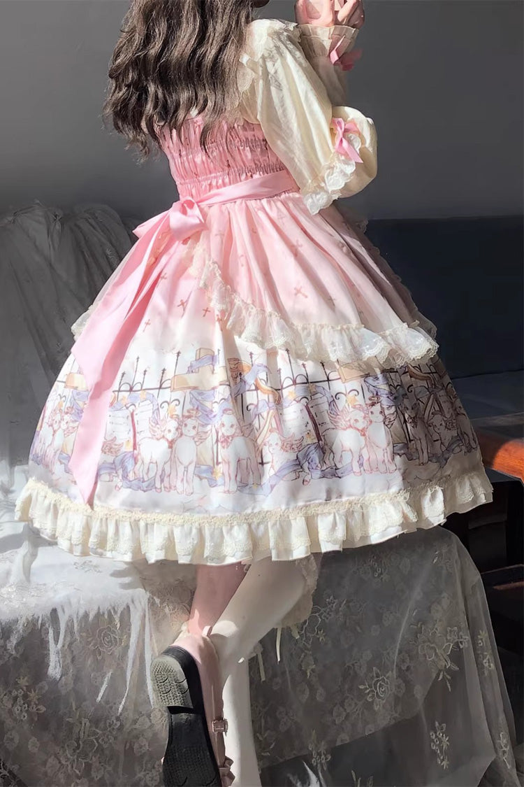 Angel Lamb Sleeveless Printed Ruffled Bow Sweet Lolita Jsk Dress 3 Colors