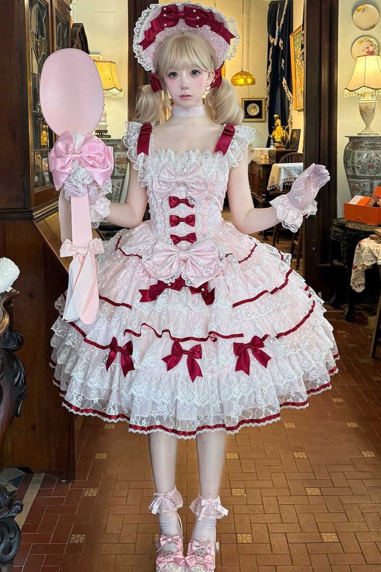 Pink Moon-Tide Butterfly's Call Sleeveless Multi-Layered Ruffle Bowknot Lace Sweet Lolita Jsk Dress