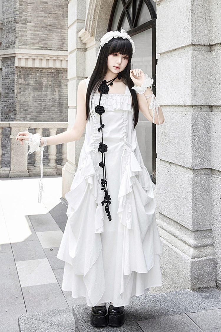 White Dream Sleeveless Ruffle Gothic Lolita Strap Dress