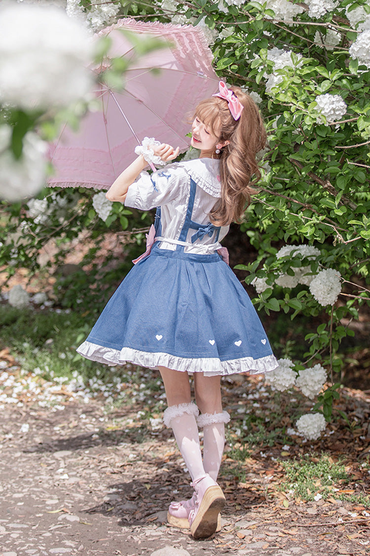 Blue Cowboys Are Busy Ruffle Bowknot Sweet Lolita Strap Dress