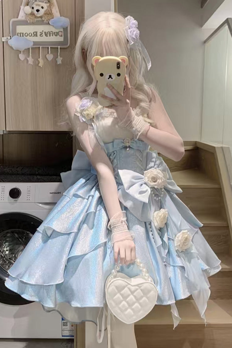 Blue Rose Heart Knot Ruffle Hanayome Bowknot Sweet Princess Gorgeous Lolita Jsk Dress