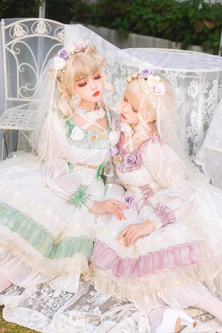 Purple Spring of Boliya Long Sleeves Multi-Layered Ruffle Bowknot Lace Lace-Up Sweet Princess Lolita Dress