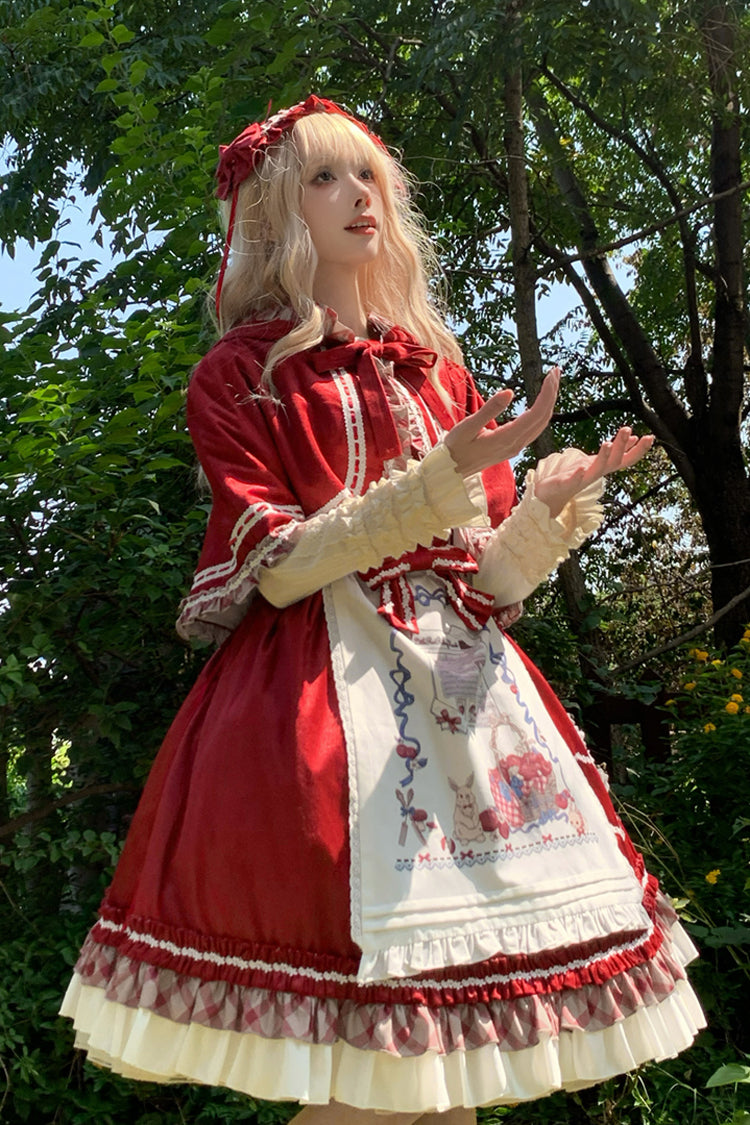 Wine Red Little Red Riding Hood Ruffle Bowknot Sweet Lolita Jsk Dress