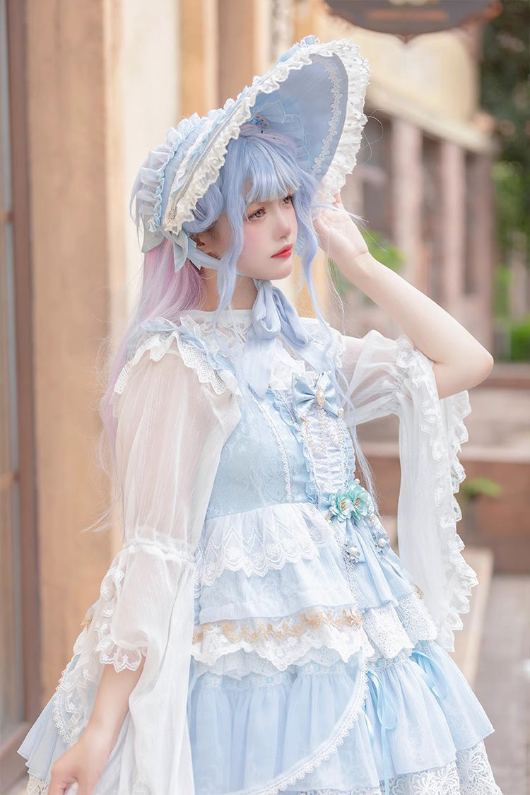 Multi-layer Sleeveless Undine's Tears Print Ruffle Hanayome Bowknot Sweet Lolita Jsk Dress 2 Colors