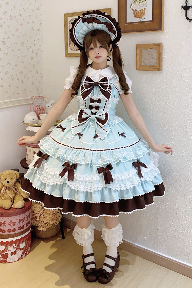 Mint Chocolate Fondant Cake Sleeveless Multi-Layered Ruffle Bowknot Lace Sweet Lolita Jsk Dress