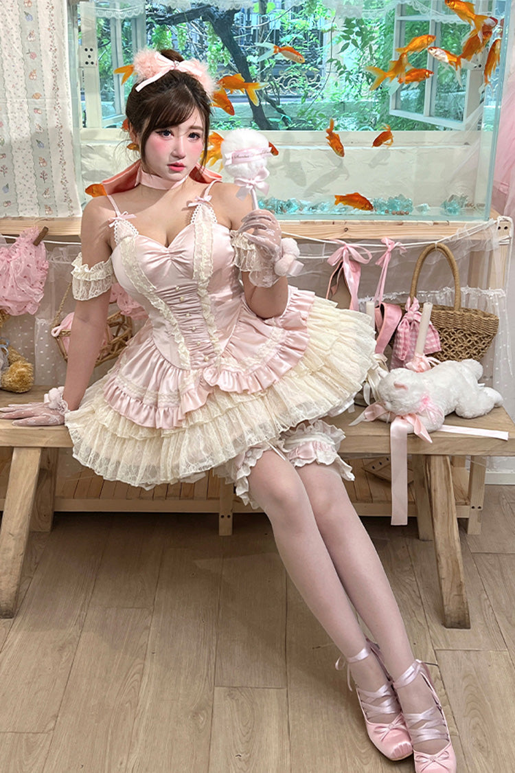 Pink Ballet Cat Multi-Layered Ruffle Lace Sweet Princess Lolita Dress