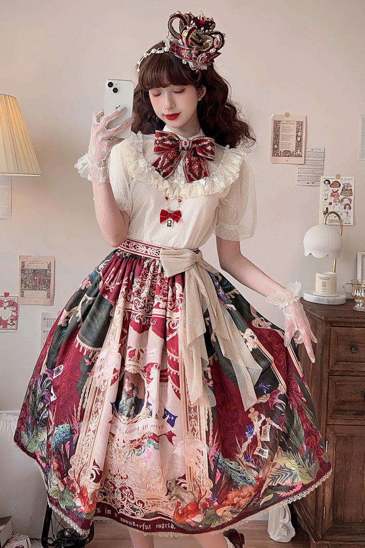 Red Kaleidoscope of Dreams Oil Print Sweet Vintage Gorgeous Lolita Skirt