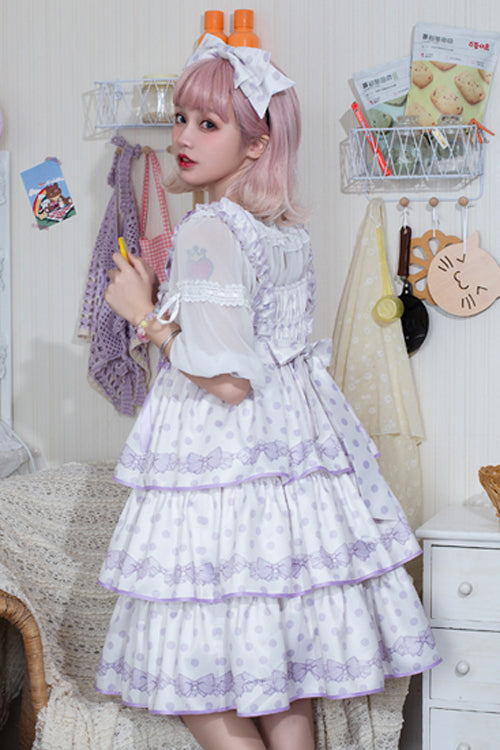 Dot Print Multi-Layer Ruffled High Waist Sweet Lolita JSK Dress