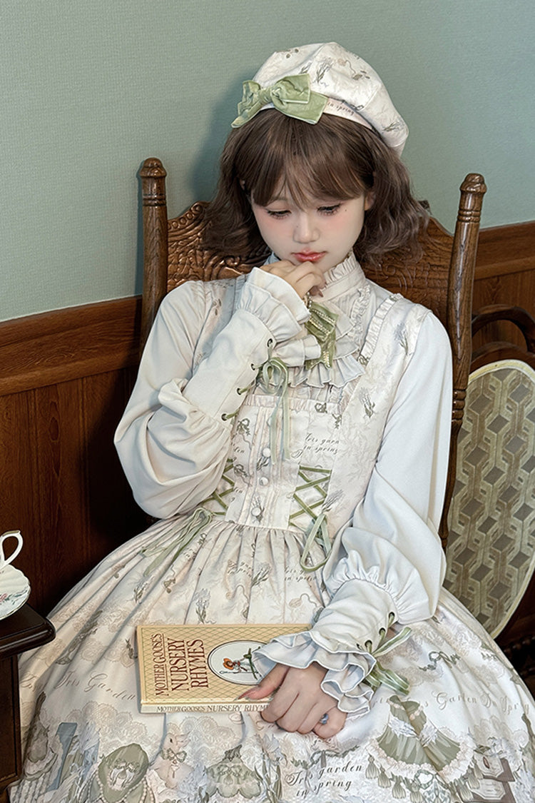 Iris Study Square Collar Print Bowknot Lace-Up Sweet Lolita Jumper Dress 2 Colors