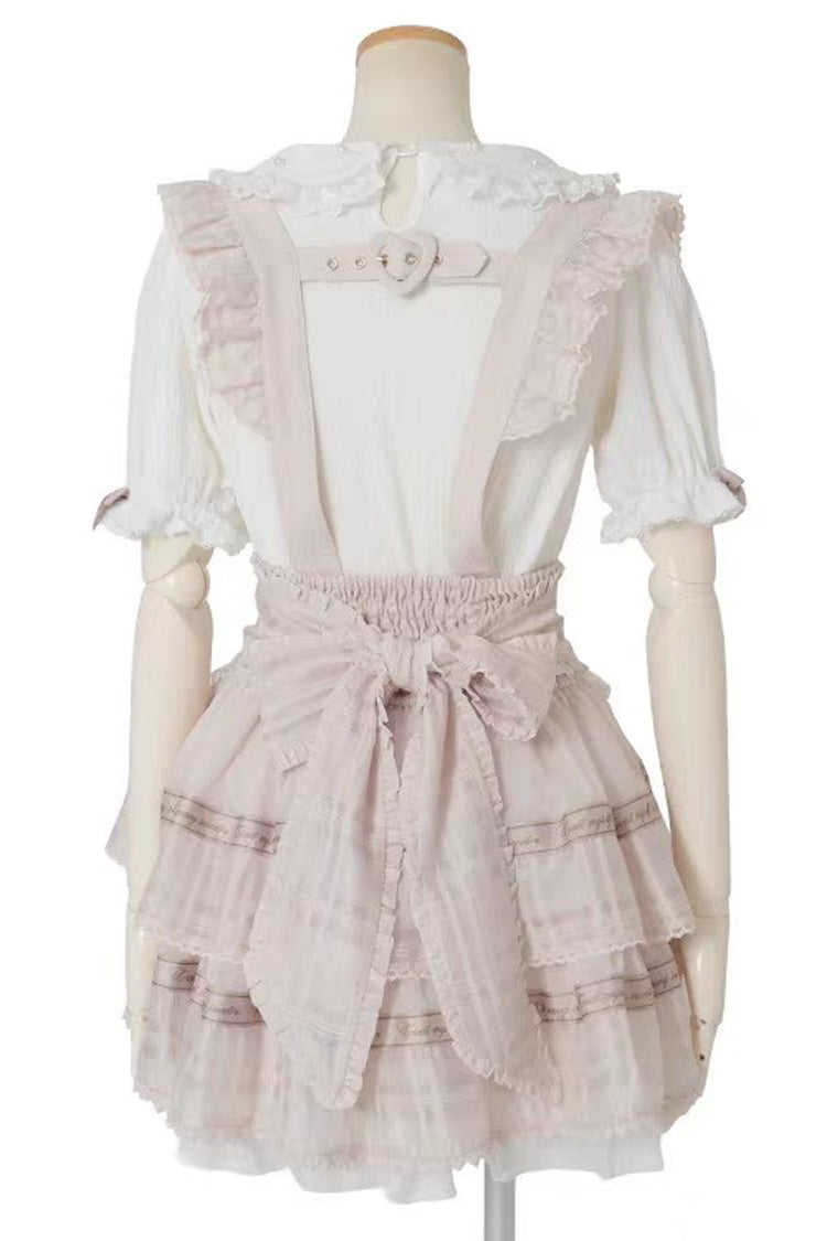 Sweet High Waisted Double-Layered Ruffle Bowknot Stitching Lace Plus Size Japanese Lolita Strap Dress 3 Colors