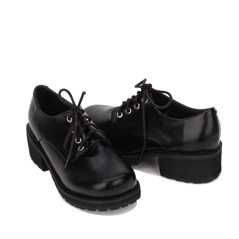 Black Synthetic Leather Round Toe Military Style Platform Punk Lolita Shoes
