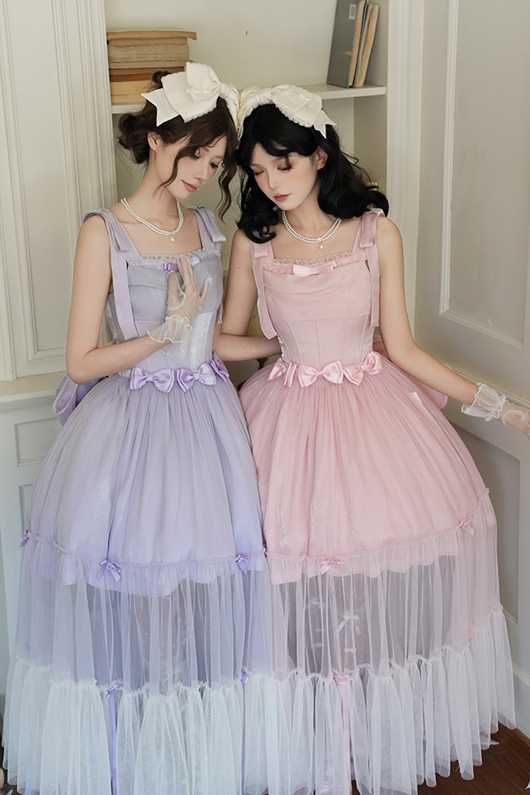 Pink Foamy Sea Sleeveless Ruffle Bowknot Fishbone Sweet Lolita Jsk Dress
