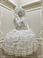 Hime Lolita Tea Party Fashion Blue Pink White Wedding Dress Multi-layer Sleeveless JSK Dress Lolita Autumn/winter