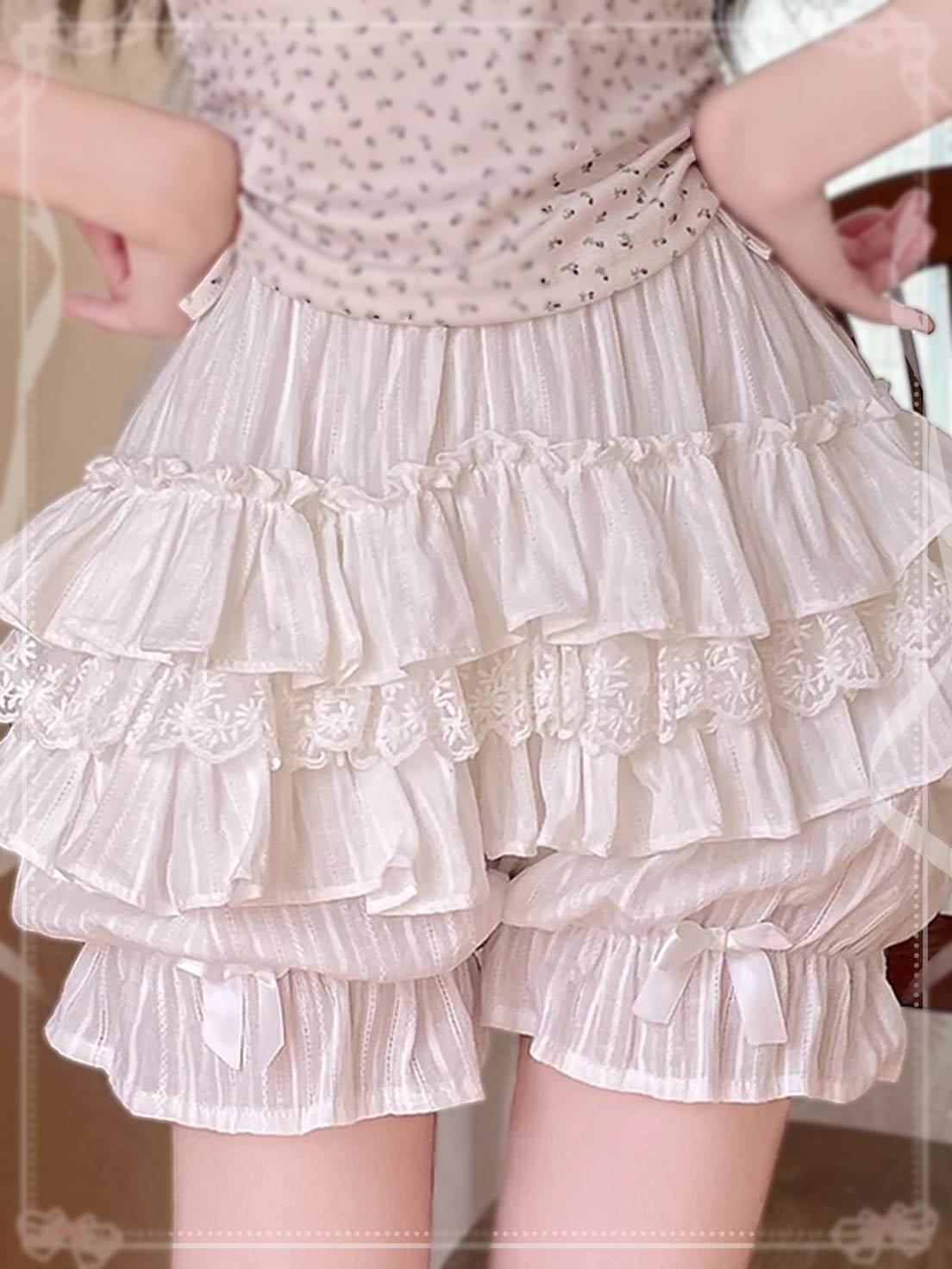 Japanese Sweet and Cute with Dark Pattern Multi-layer Ruffle Edge Pumpkin Shorts Lolita Petticoat