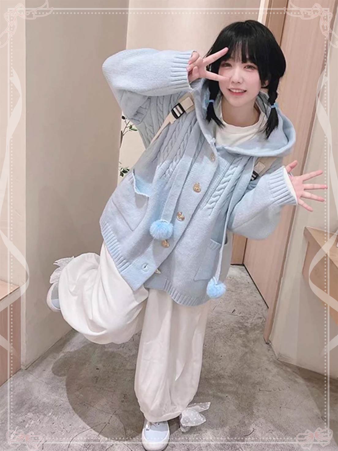 Lolita Coat Multicolor Hooded Knit Cardigan Cute Lazy Style Open Front Sweater