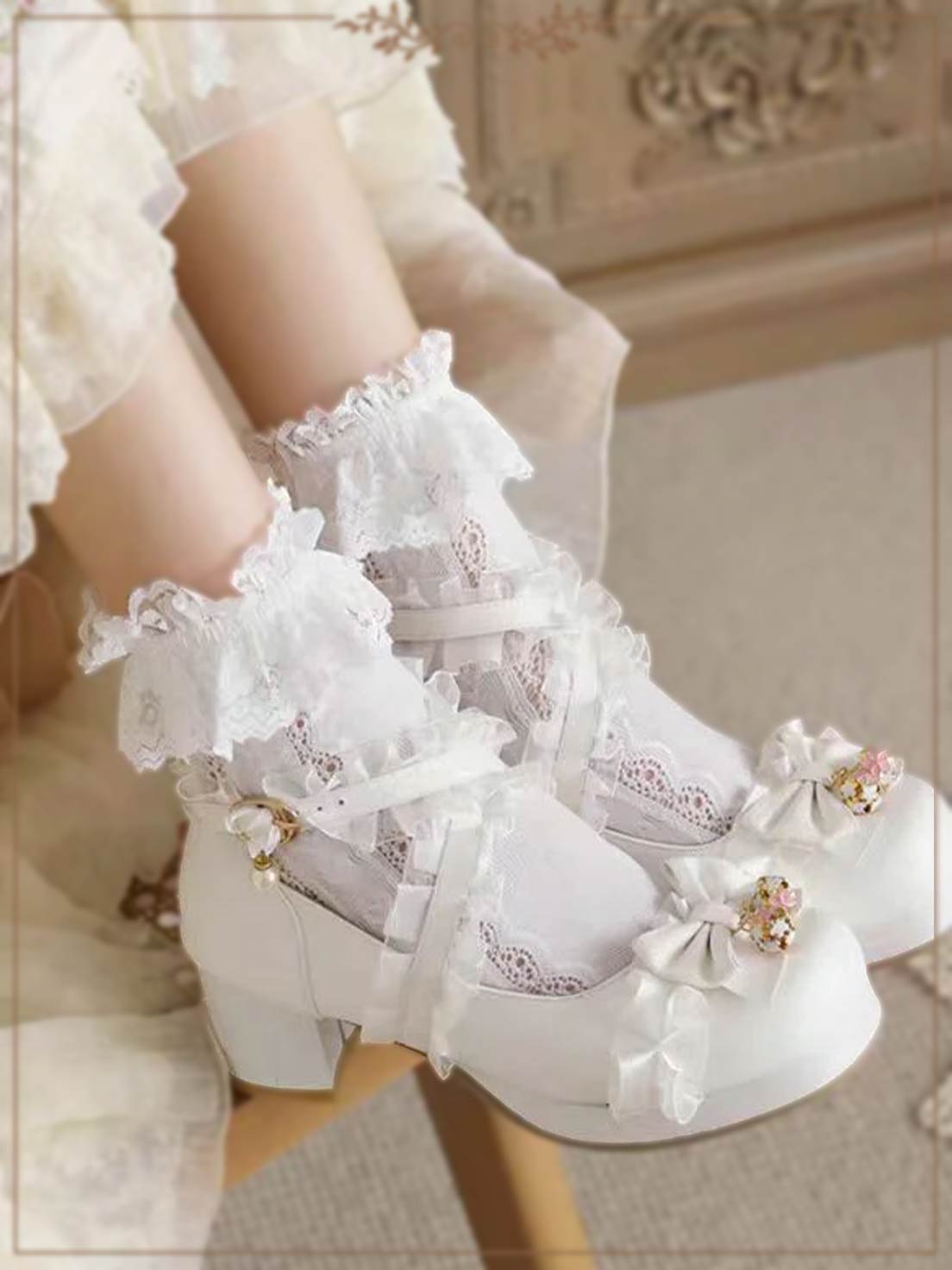 Lolita Shoes 4 Colors Sweet Lolita Platform Heels with Lace Ribbon Details