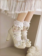 Lolita Shoes Sweet Princess Lace Bow Accent Heels in 4 Colors