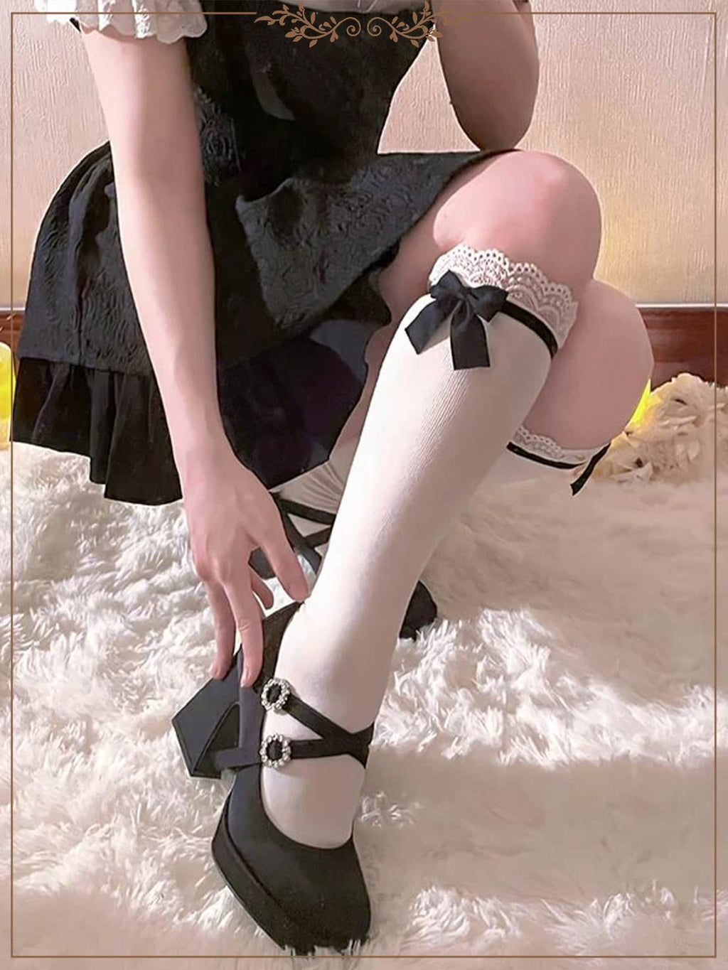 Lolita Stockings Bow Tube White Lace Calf Japanese Spring and Autumn Lolita Accessories