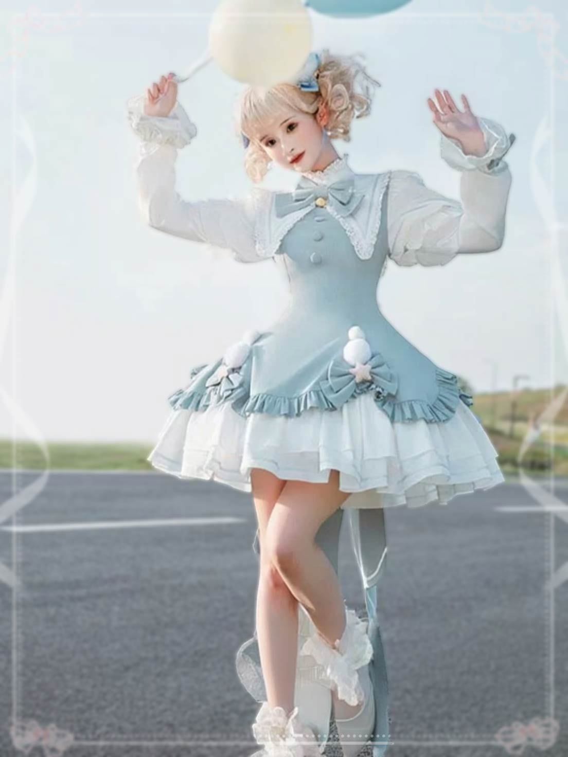 Sweet Lolita Elegant Warm Long Sleeve Interior Cream Cake Dress Two-piece