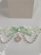 Sweet Lolita Lace Pearl Bow Choker Macaron Colors Necklace