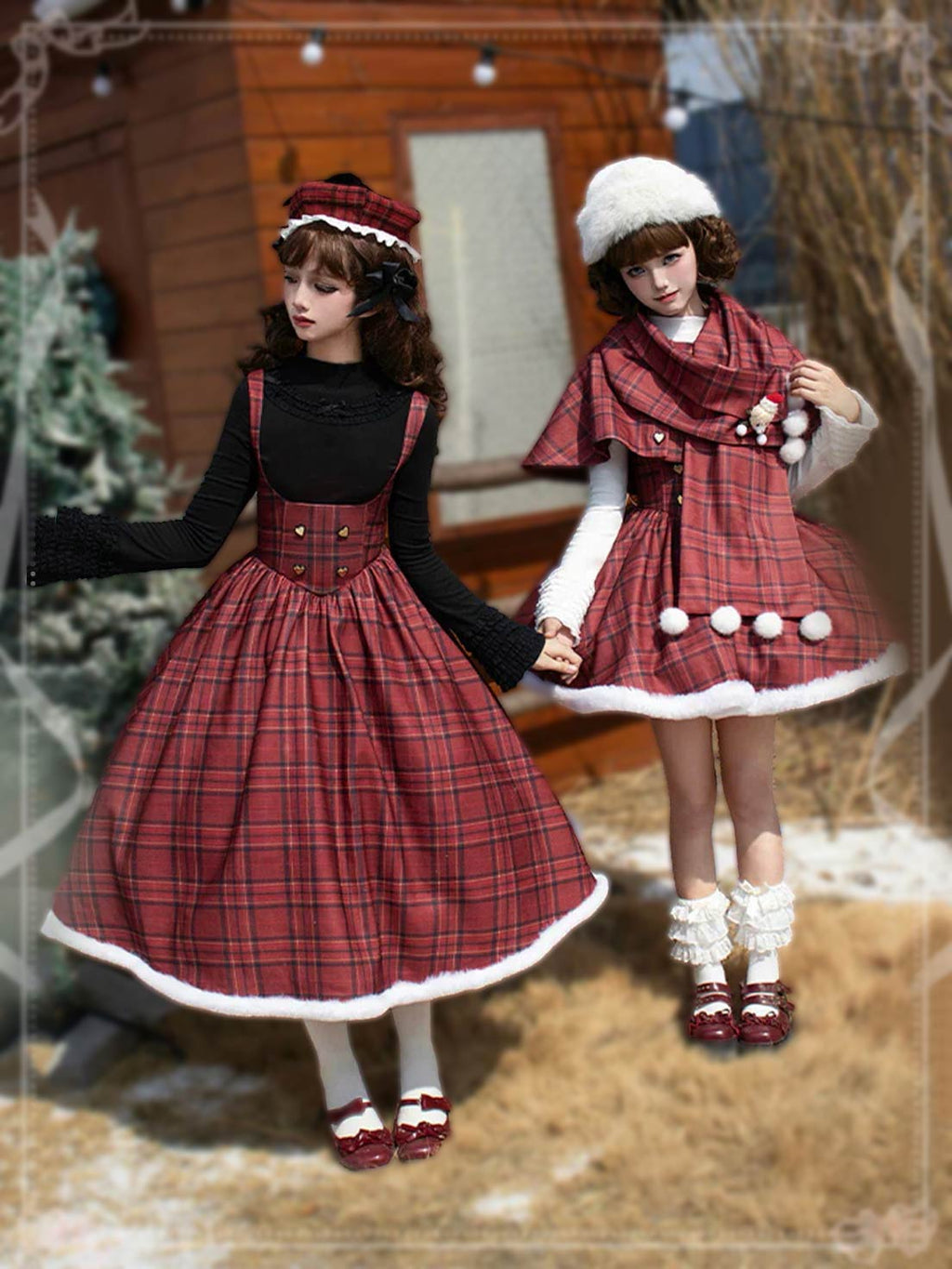 Sweet Lolita Red Striped Plaid Lolita Dress Fall Winter Corset JSK with Fishbone