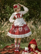 Sweet Lolita Set Red OP Dress with Strawberry Bow Accents Christmas Party Outfit
