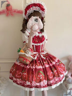 Sweet Lolita Strawberry Pattern Design Red Cute Suspender Princess Short Sleeve Daily Party