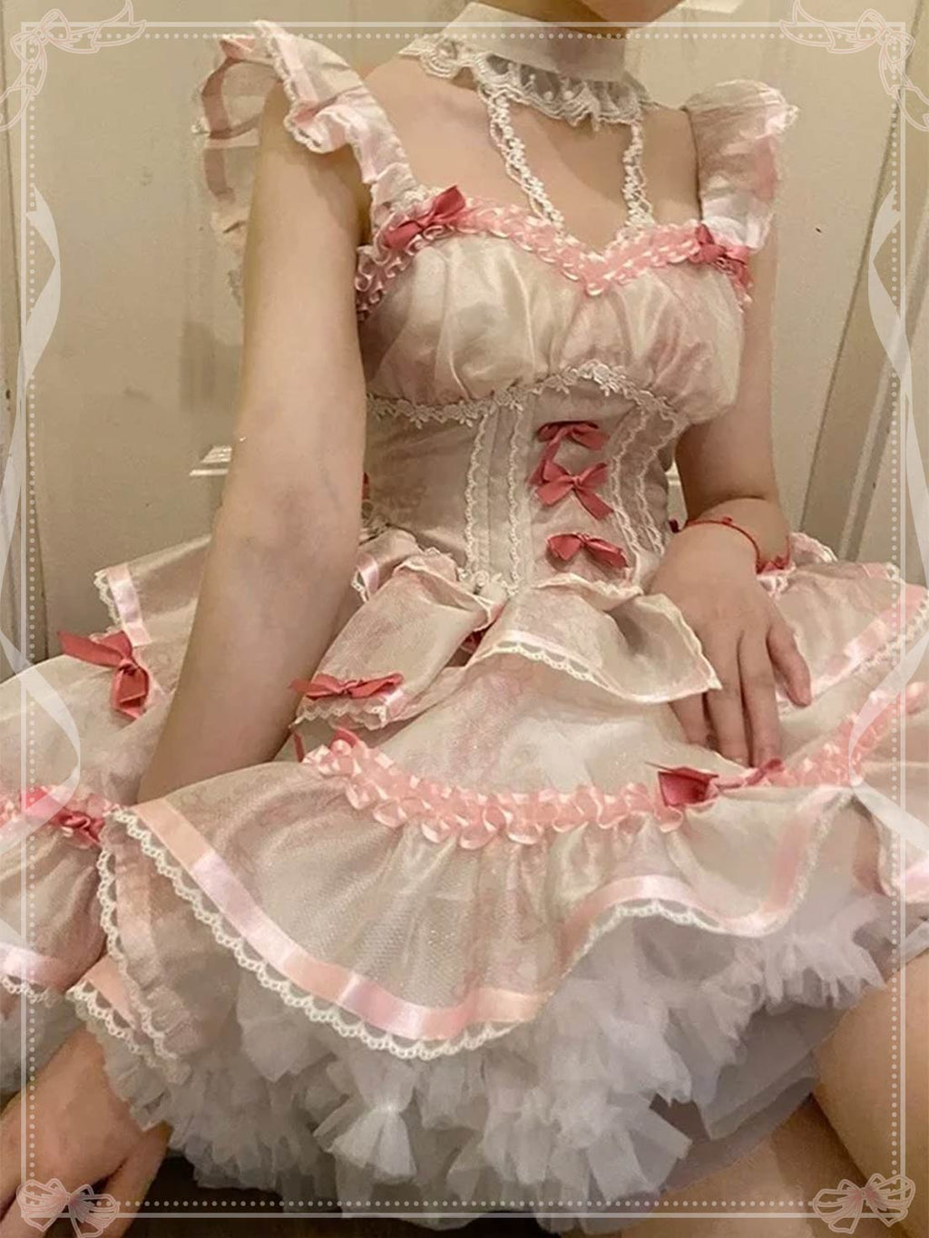 Sweetheart Ballet Lolita Dress Bow Lace Ruffles Vintage Kawaii Dress Doll Lolita Outfit JSK Cake Dress