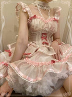 Sweetheart Ballet Lolita Dress Bow Lace Ruffles Vintage Kawaii Dress Doll Lolita Outfit JSK Cake Dress