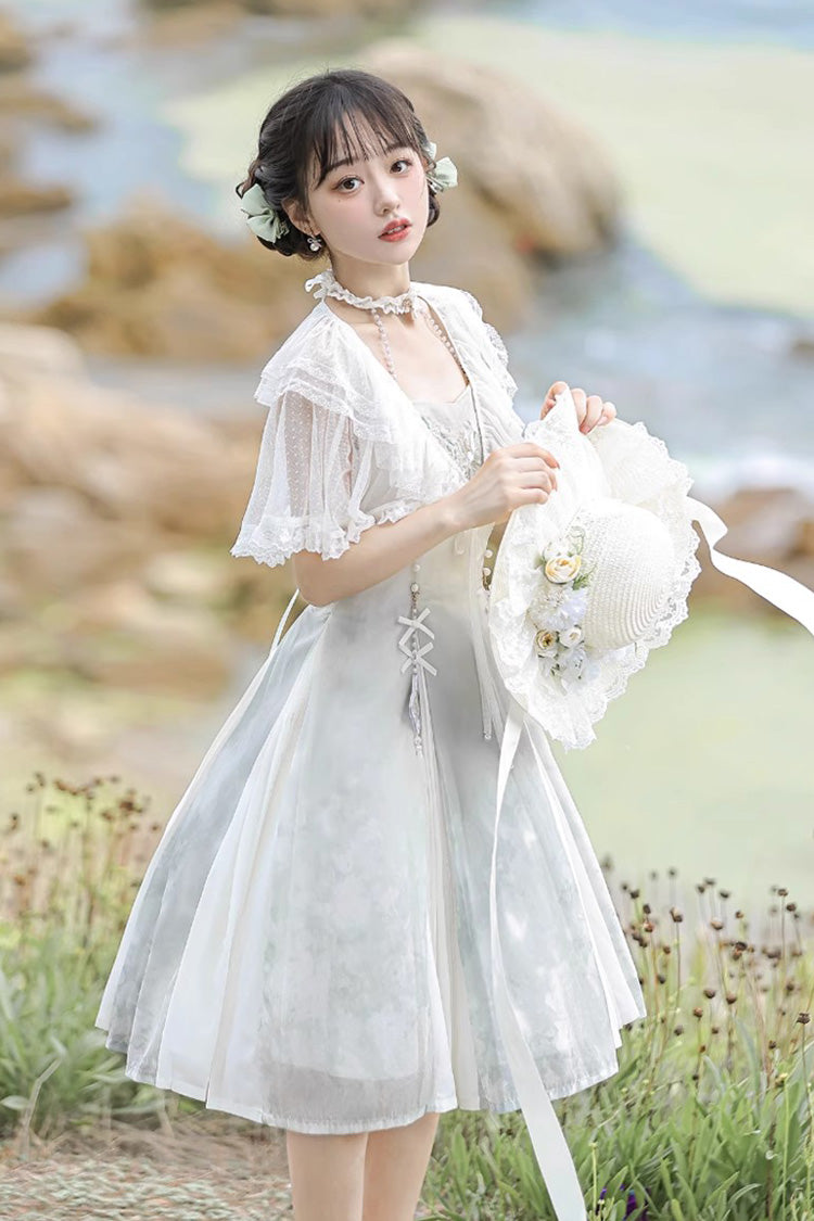 White Summer Dream Lotus Sleeveless Chinese Style Sweet Qi Lolita Jsk Dress