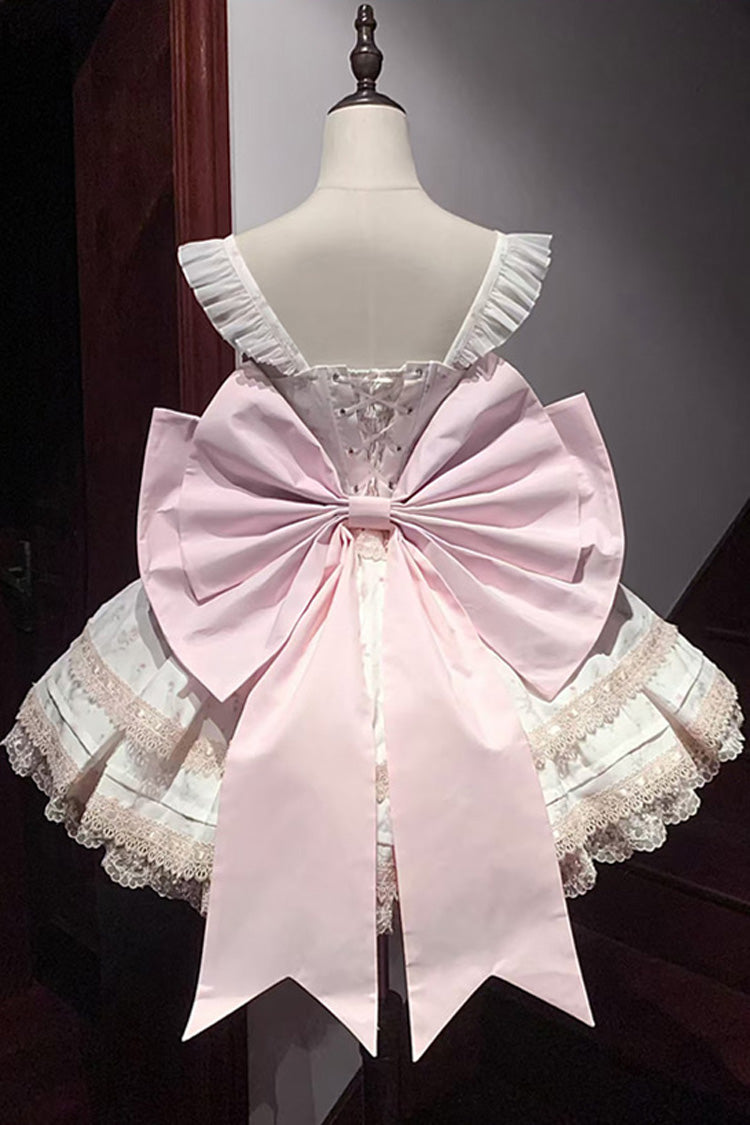 Pink First Love Rose Multi-Layered Print Ruffle Bowknot Lace Sweet Lolita Jsk Dress Set
