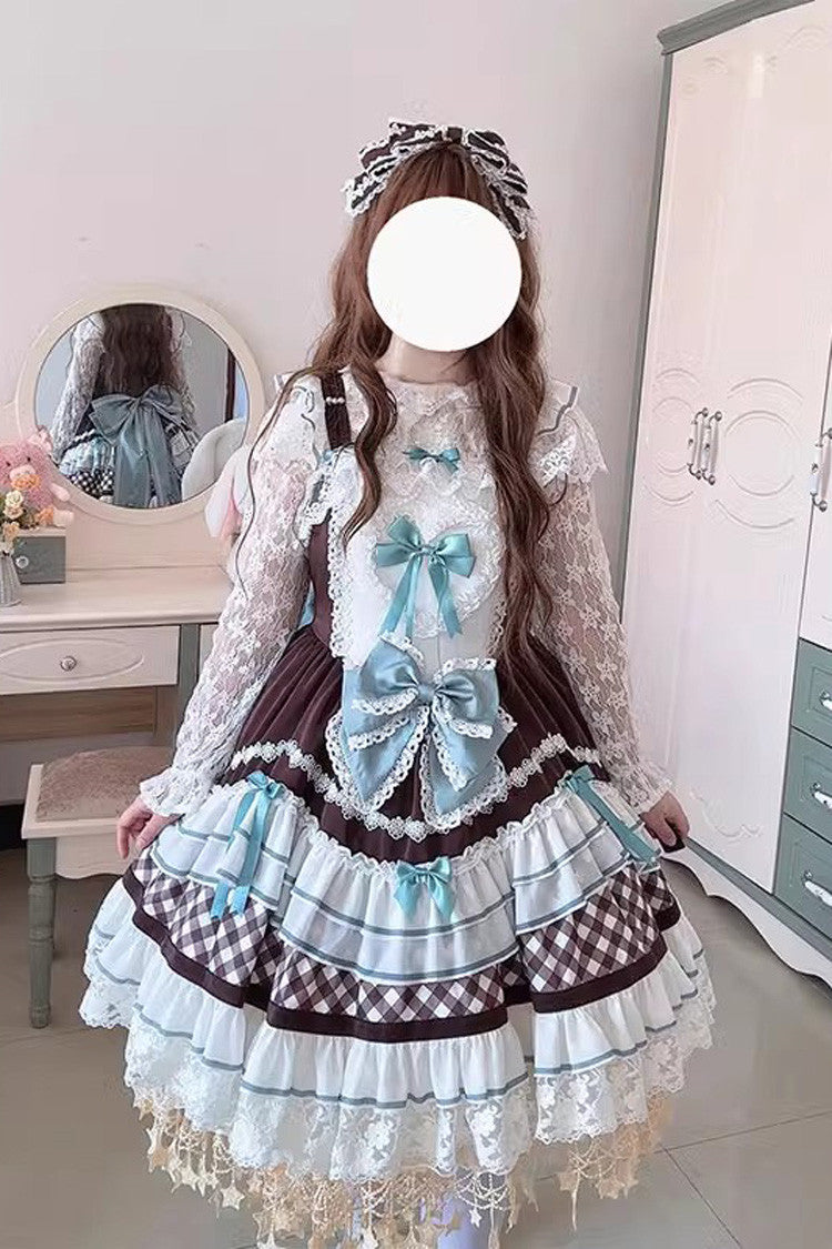 Beating Heart Sleeveless Print Ruffle Bowknot Lace Sweet Lolita Dress 3 Colors