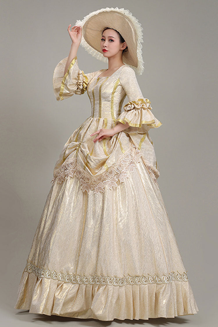 Champagne Half Sleeves Square Collar High Waisted Ruffled Victorian Lolita Prom Dress