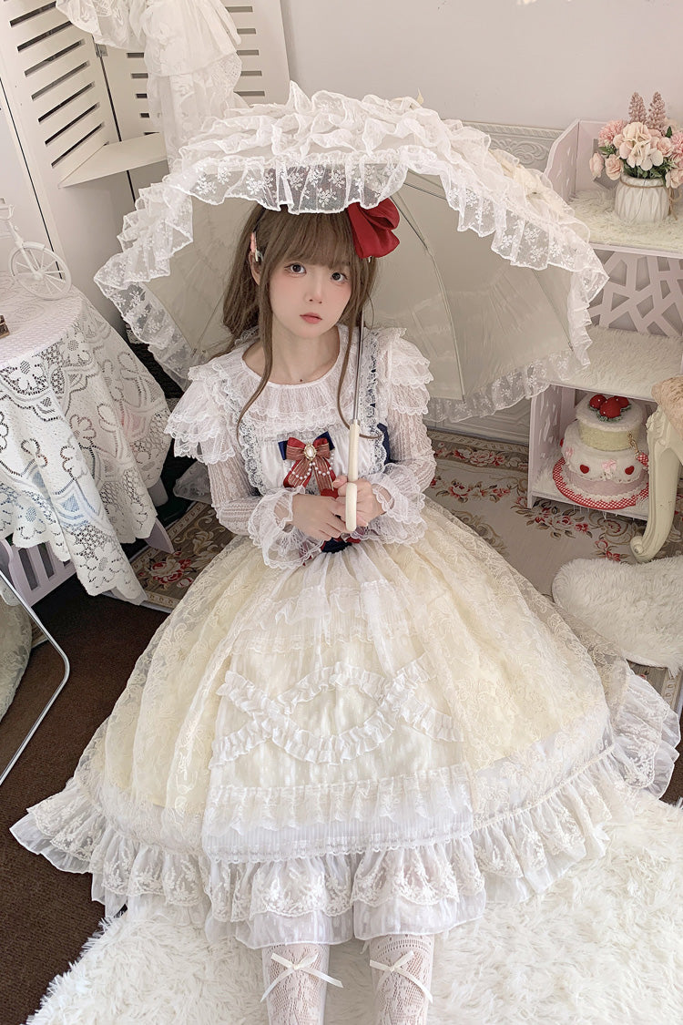 Snow White Ruffle Bowknot Lace Sweet Lolita Jsk Dress 2 Version